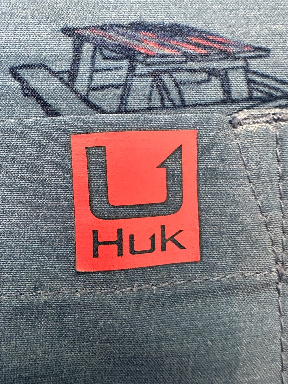 Huk Short-Sleeve Button-Down Shirt in Blue with Red American Accent Print - Picture 6 of 11